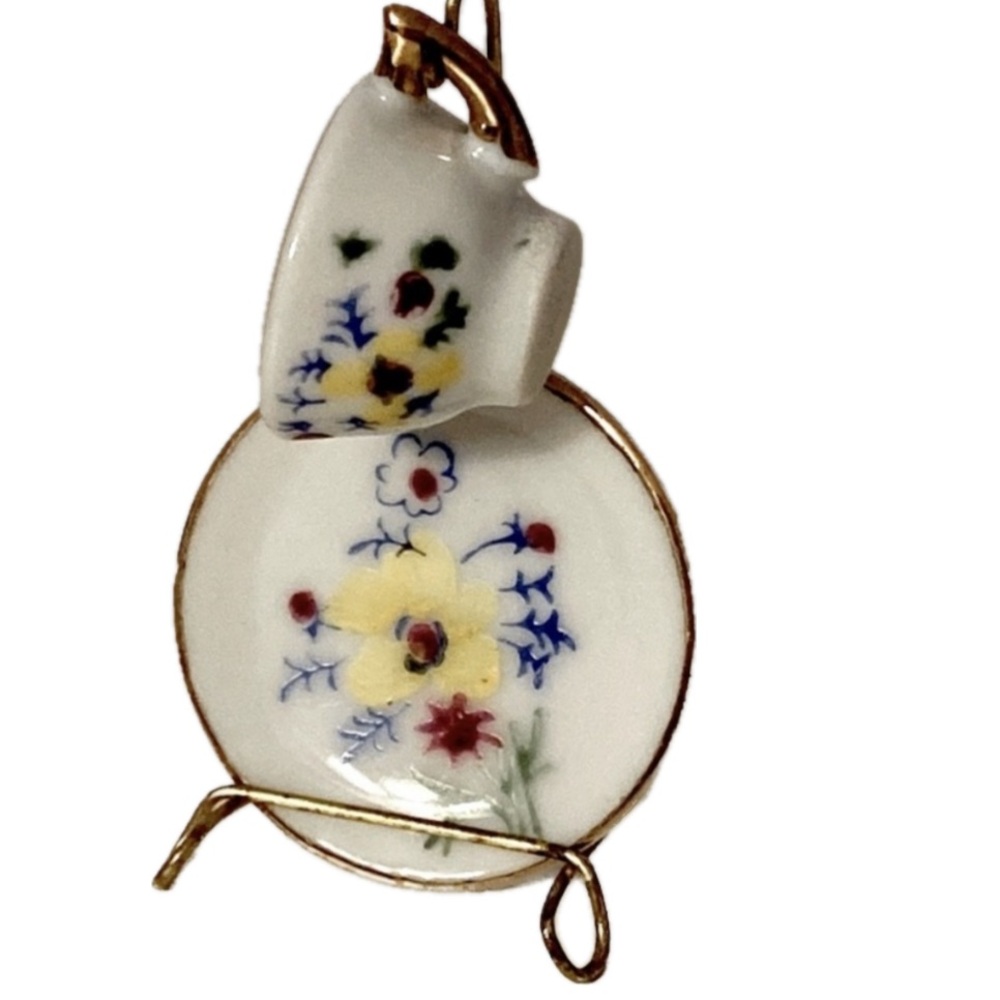 OCTOBER Vintage Birth month Miniature tea cup and saucer with stand